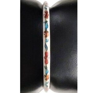 Vintage Boho Cloisonné White Enamel Bangle Bracelet